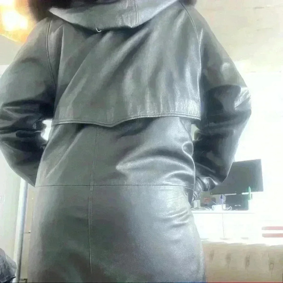 VINTAGE BLACK LEATHER FUR WINTER  WOMAN COAT SIZE XS - Picture 5 of 16